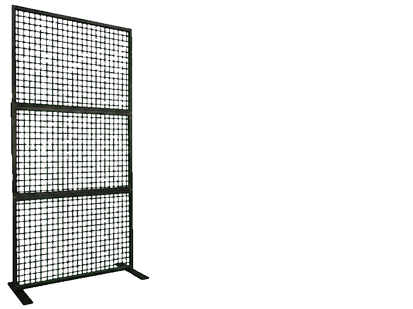 Stahl-Gitterwand zum Mieten – modulare Messewand und Trennwand im Industrial-Look aus Stahl mit Drahtgitter