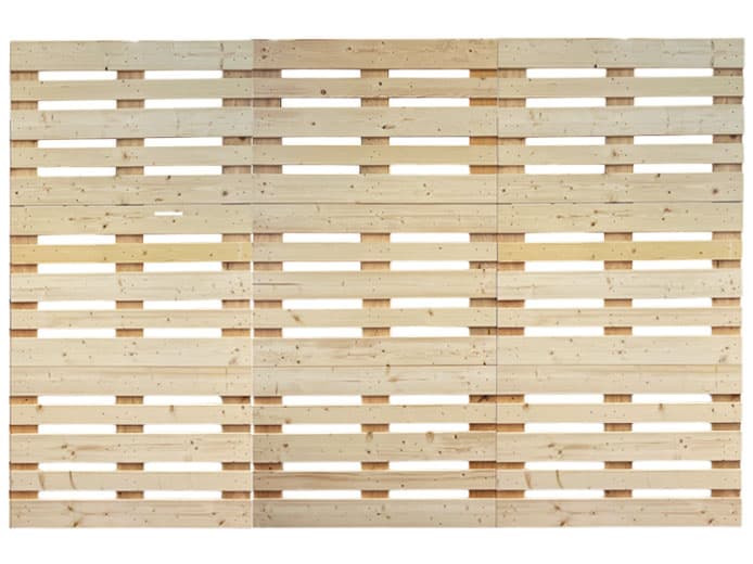 Modulare Palettenwand zum Mieten – Messewand aus Holz im Palettenstil mit B1-Brandschutz für Messen, Events und Eventkulissen